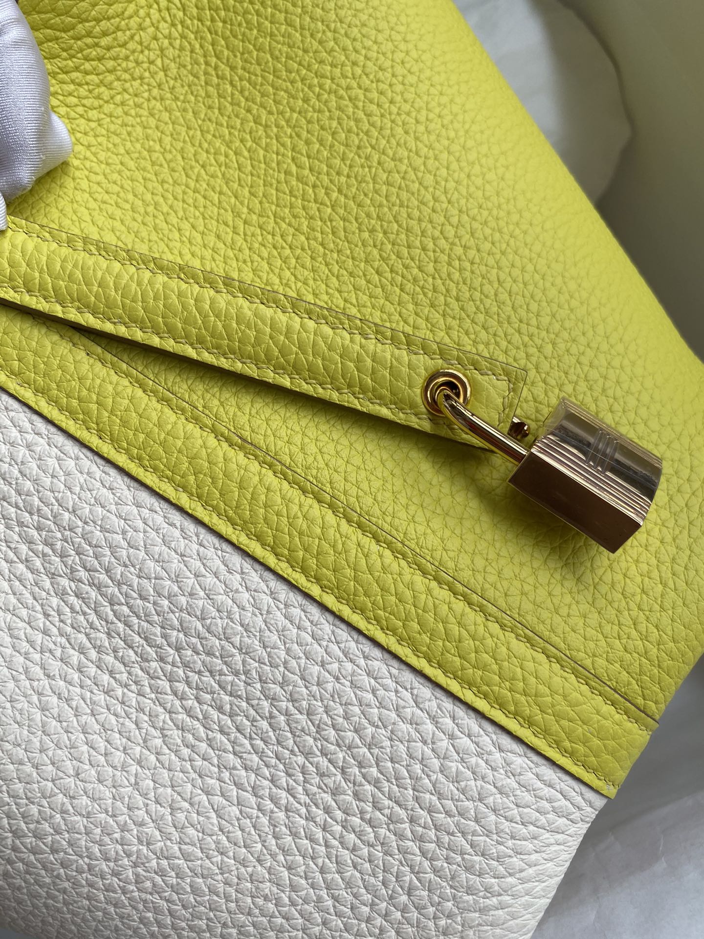 Hermes Picotin Lock 18 Bag In Yellow/White Clemence Leather